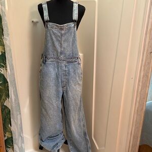 aerie Light Wash Denim Overalls Jumpsuit wide leg